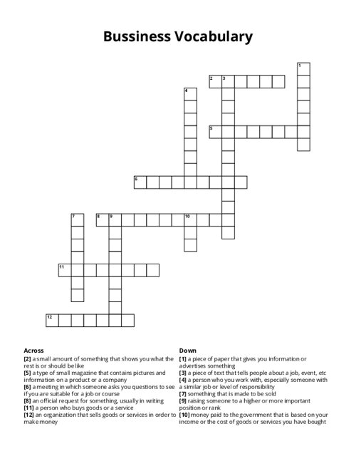 Bussiness Vocabulary Crossword Puzzle