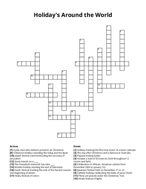Holiday's Around the World Crossword Puzzle