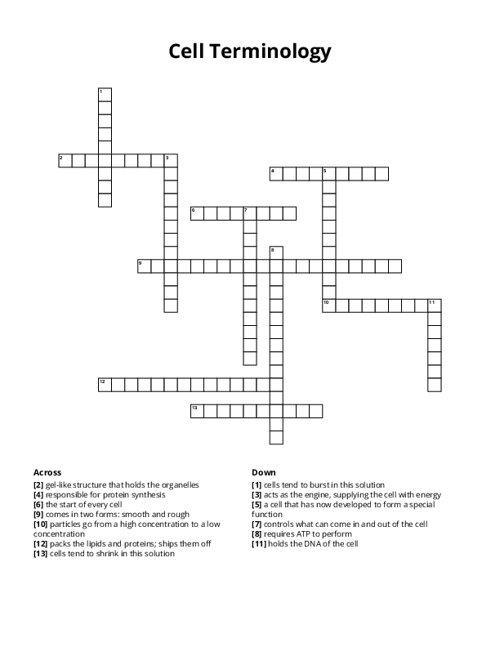 Cell Terminology Crossword Puzzle