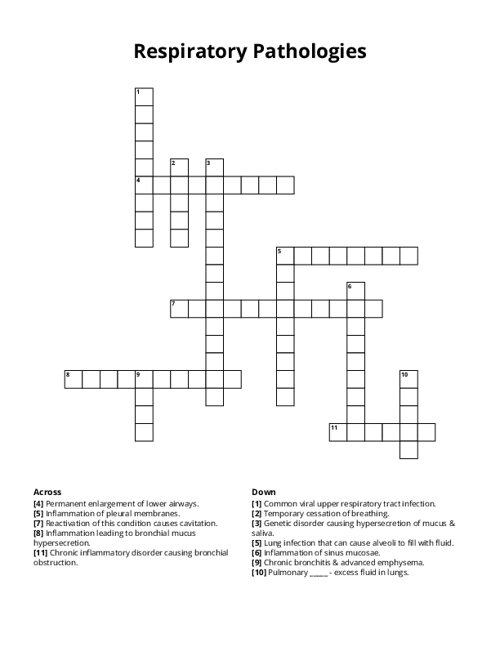 Respiratory Pathologies Crossword Puzzle