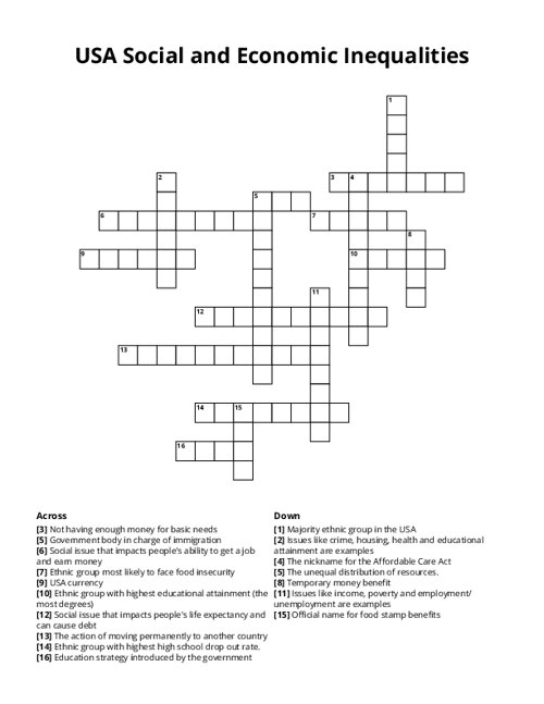 USA Social and Economic Inequalities Crossword Puzzle
