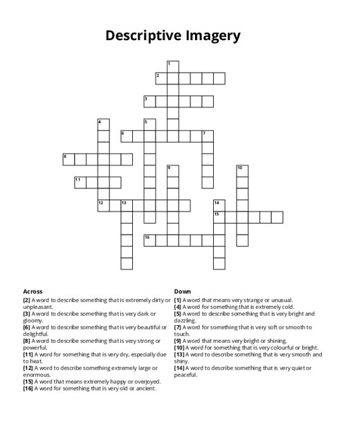 Descriptive Imagery Crossword Puzzle