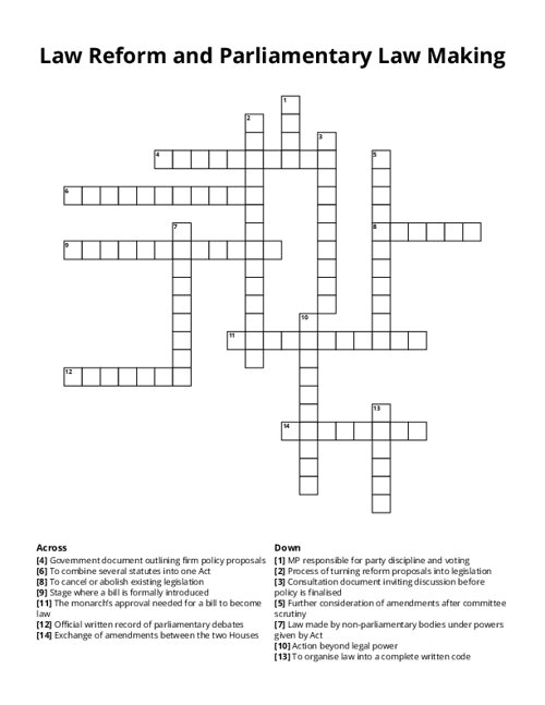 Law Reform and Parliamentary Law Making Crossword Puzzle