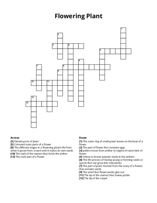 Flowering Plant Crossword Puzzle