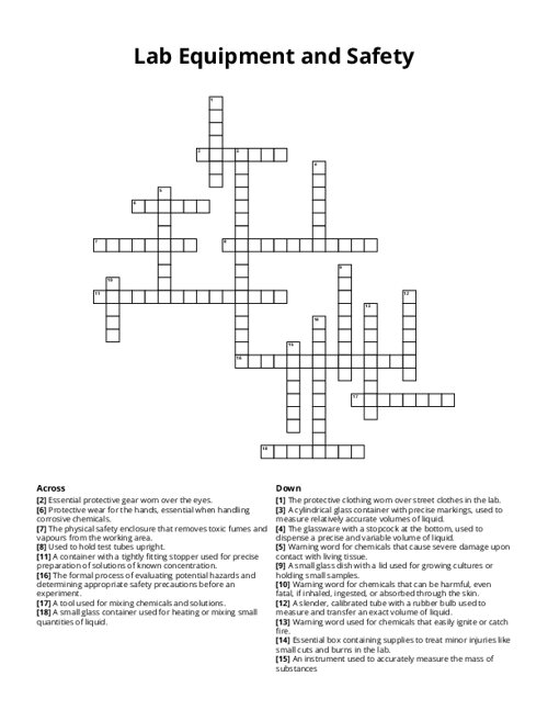 Lab Equipment and Safety Crossword Puzzle