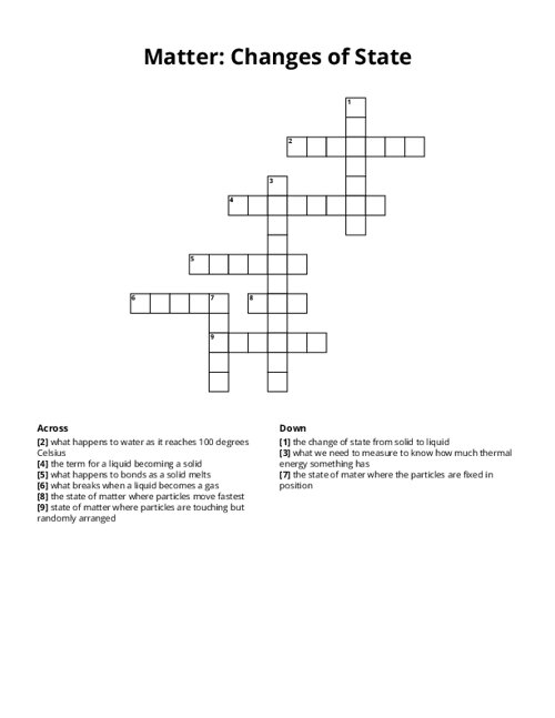Matter: Changes of State Crossword Puzzle