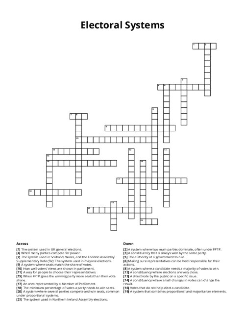Electoral Systems Crossword Puzzle