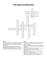 The Value of Education crossword puzzle