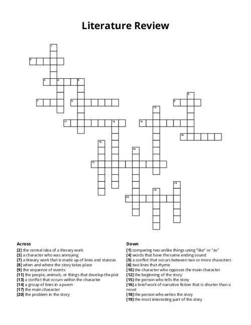 Literature Review Crossword Puzzle