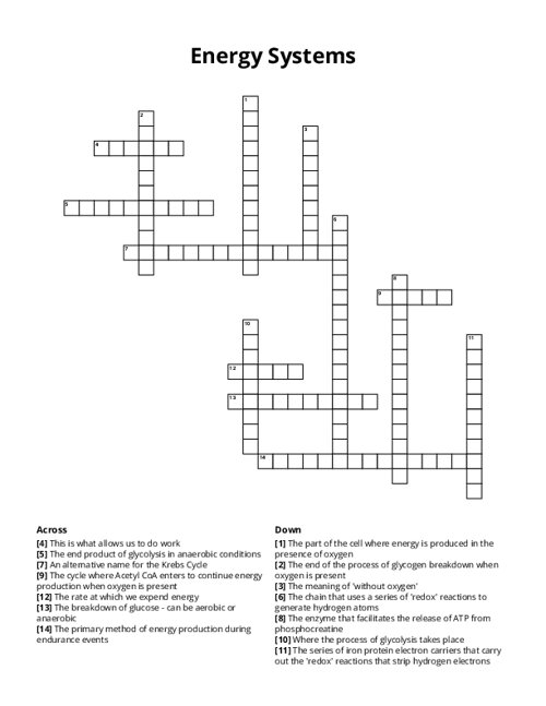 Energy Systems Crossword Puzzle