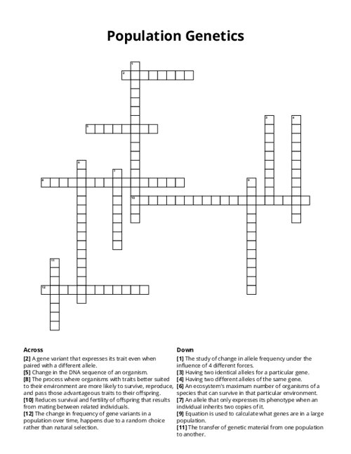 Population Genetics Crossword Puzzle