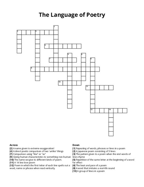 The Language of Poetry Crossword Puzzle