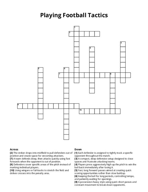 Playing Football Tactics Crossword Puzzle