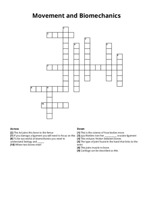 Movement and Biomechanics Crossword Puzzle