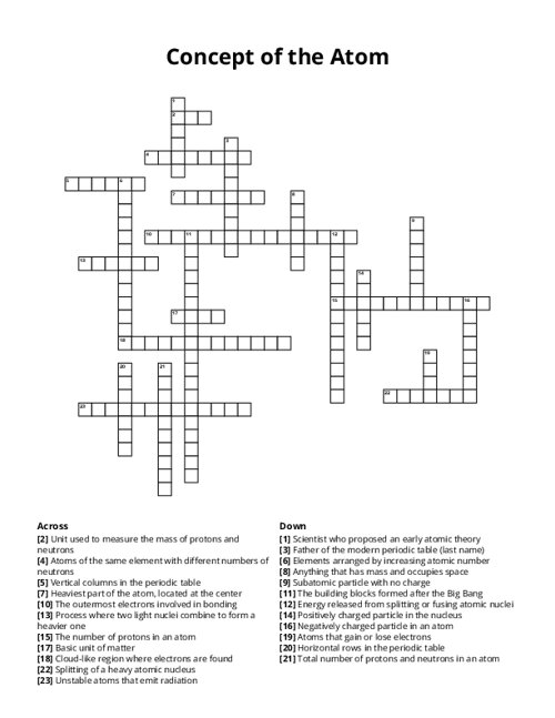 Concept of the Atom Crossword Puzzle