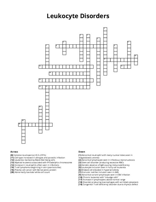 Leukocyte Disorders Crossword Puzzle