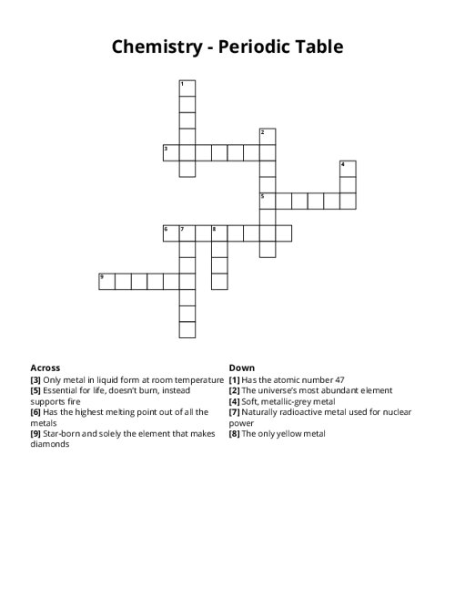 Chemistry - Periodic Table Crossword Puzzle