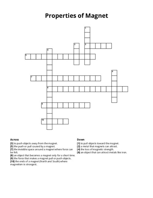 Properties of Magnet Crossword Puzzle