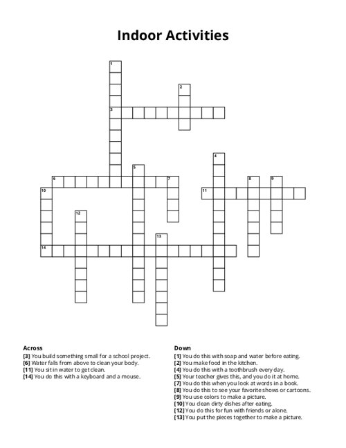 Indoor Activities Crossword Puzzle