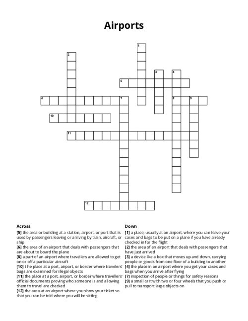 Airports Crossword Puzzle
