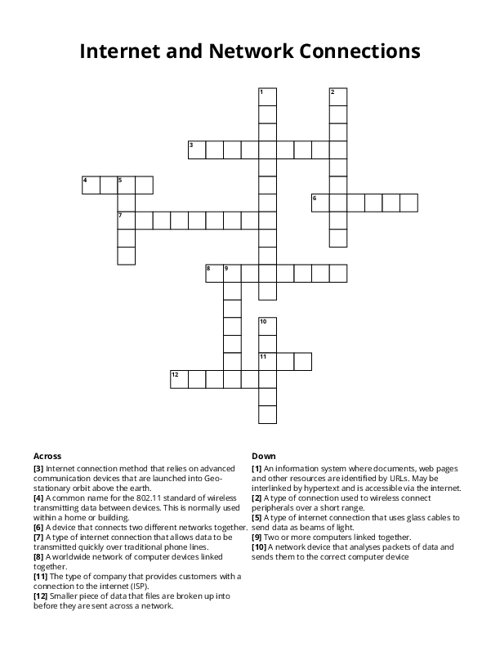 Internet and Network Connections Crossword Puzzle