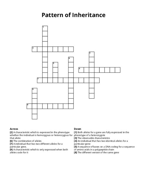 Pattern of Inheritance Crossword Puzzle