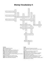 Money Vocabulary II crossword puzzle