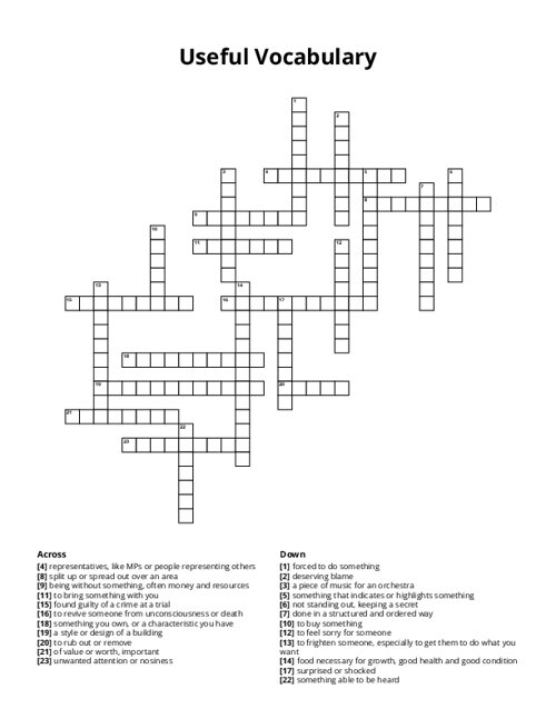 Useful Vocabulary Crossword Puzzle