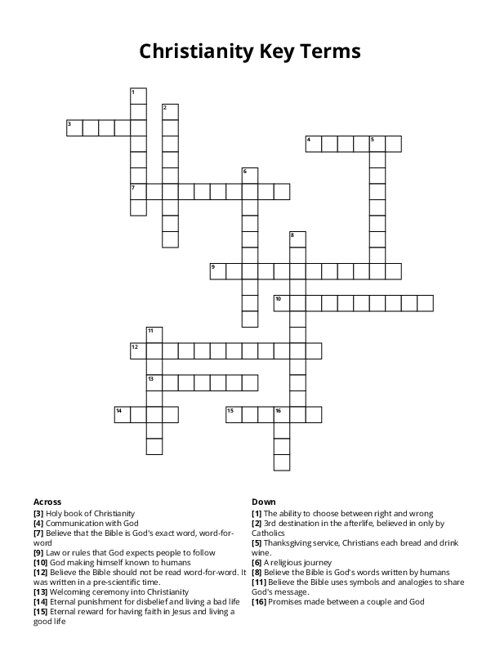 Christianity Key Terms Crossword Puzzle