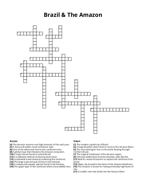 Brazil & The Amazon Crossword Puzzle