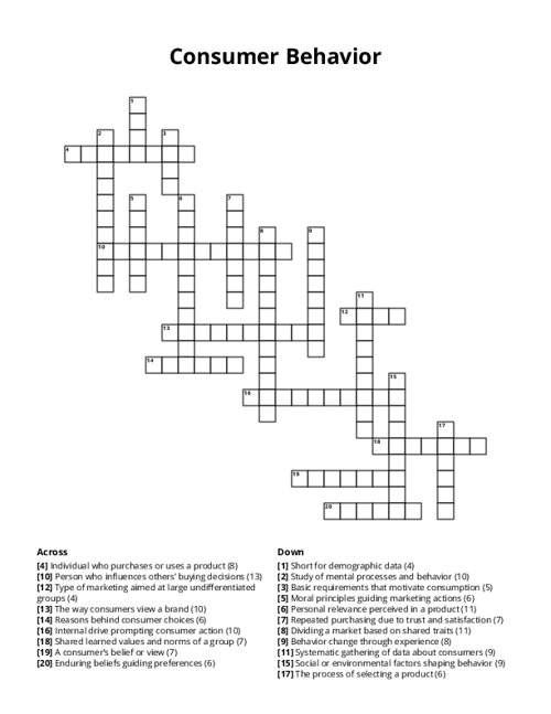 Consumer Behavior Crossword Puzzle
