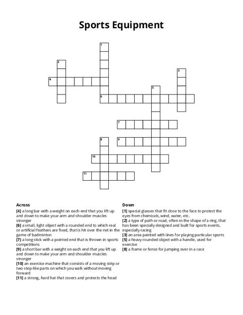 Sports Equipment Crossword Puzzle