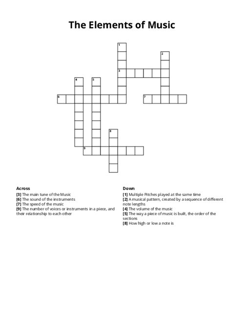 The Elements of Music Crossword Puzzle
