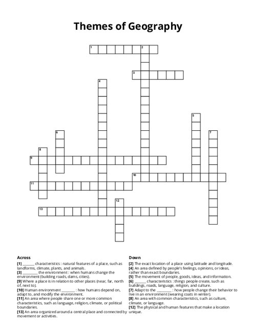 Themes of Geography Crossword Puzzle