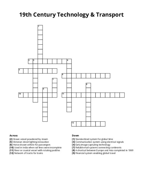 19th Century Technology & Transport Crossword Puzzle