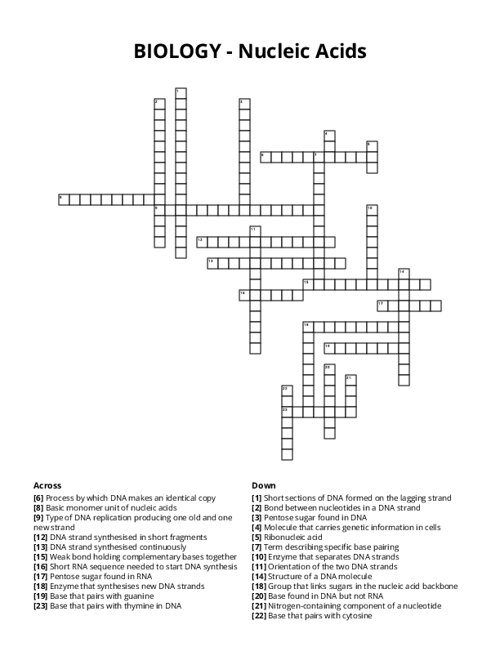 BIOLOGY - Nucleic Acids Crossword Puzzle