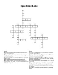 Ingredient Label crossword puzzle