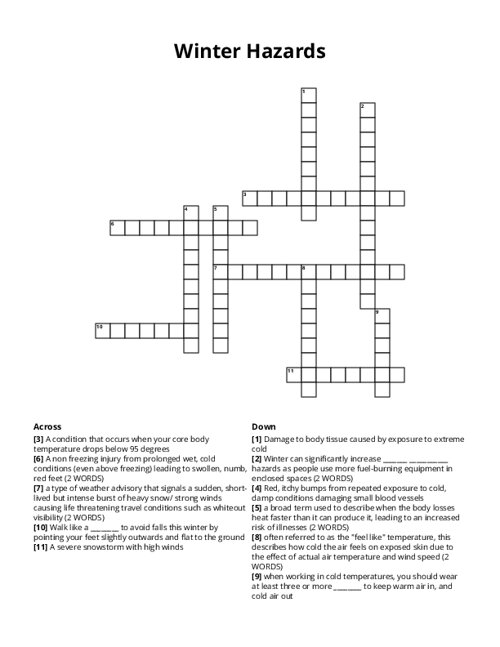Winter Hazards Crossword Puzzle