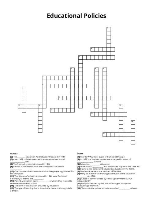 Educational Policies Crossword Puzzle