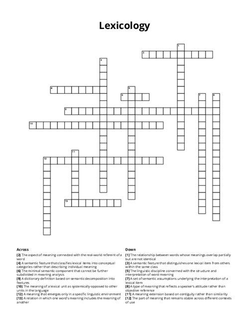 Lexicology Crossword Puzzle