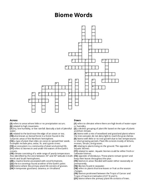 Biome Words Crossword Puzzle
