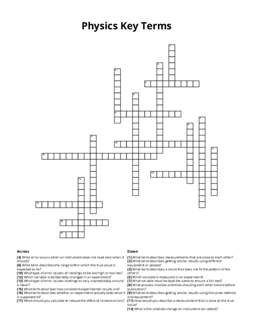 Physics Key Terms Crossword Puzzle