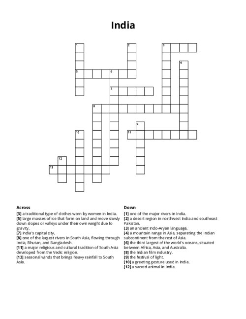 India Crossword Puzzle