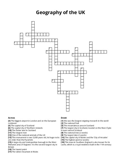 Geography of the UK Crossword Puzzle