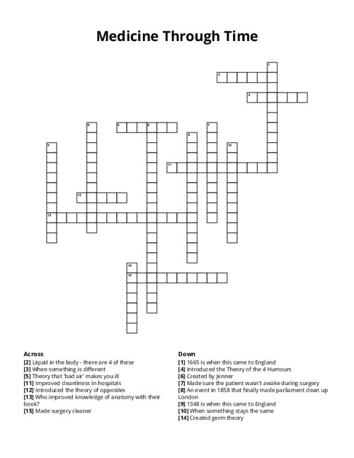 Medicine Through Time Crossword Puzzle