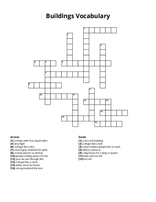 Buildings Vocabulary Crossword Puzzle