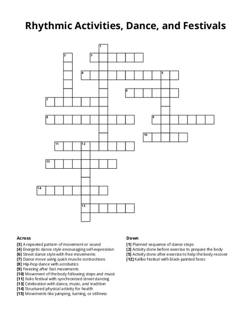 Rhythmic Activities, Dance, and Festivals Crossword Puzzle