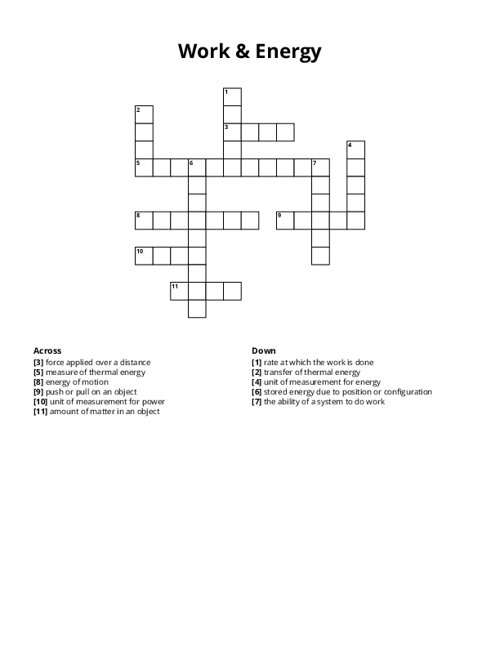 Work & Energy Crossword Puzzle