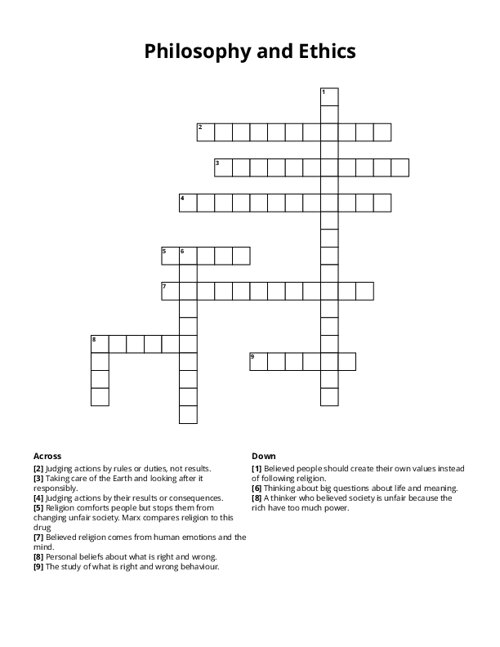 Philosophy and Ethics Crossword Puzzle