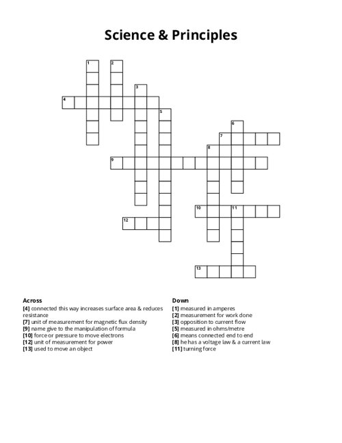 Science & Principles Crossword Puzzle
